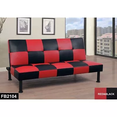 Red & Black Modern Faux Leather Futon Couch Sofa Bed Futon Modern Sleeper Sofa • $209.99