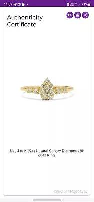 Natural Canary Diamond Yellow Gold Ring Size J-K • £250