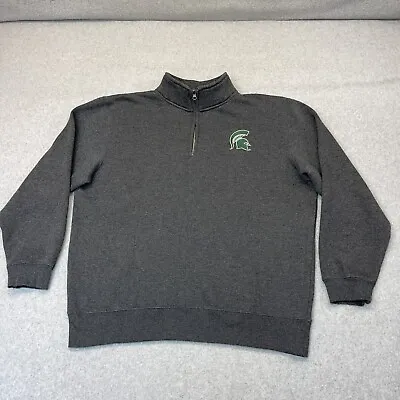 Michigan State Spartans Quarter Zip Sweater Men's Large Gray Sweatshirt Pullover • $16.50