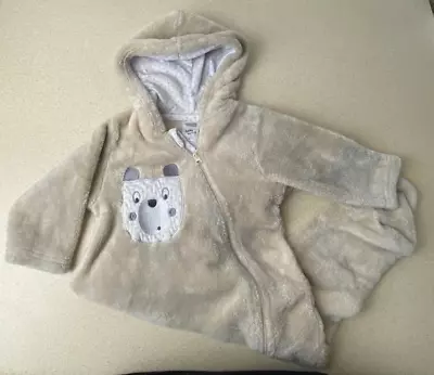 Baby/Toddler Grey Size 0 One Piece Romper Hood Long Sleeve Zip Feet Fits 6- 12m • $5.99