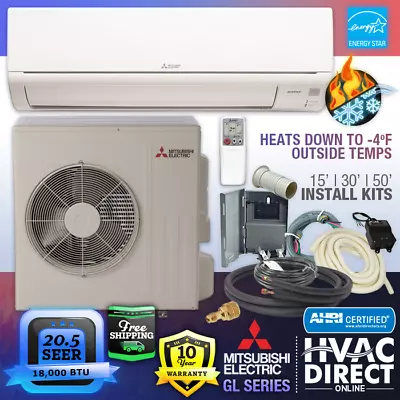 18000 BTU 20.5 SEER Mitsubishi Mini Split Single Zone A/C Heat Pump MSZ-GL18NA • $2878.50