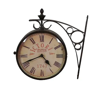 Vintage Victoria Station 1747 Double Sided Brass Wall Mount Railway Clock 8  • $127.50