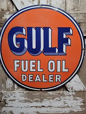 Vintage Gulf Porcelain Sign 30  Gas Station Motor Oil Fuel Dealer Service Pump • $754.20