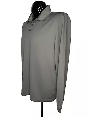 HAGGAR Long Sleeve Polo Shirt Mens Large Gray Golf Performance Wicking L/S • $12.74