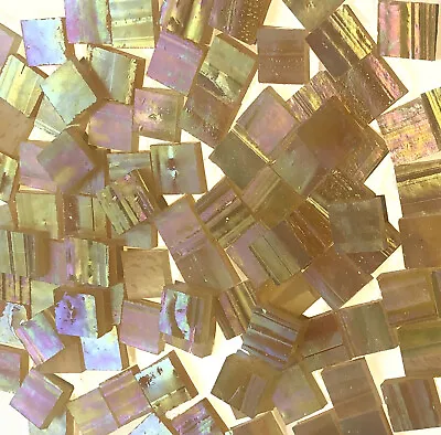 100+ 1/2  Amber Iridescent  Handcut Stained Glass Mosaic Tiles • $4.75