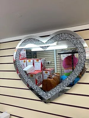 SPARKLY BLING STUNNING CRUSHED DIAMOND CRYSTAL LOVE HEART WALL MIRROR 70x80cm • £59.99
