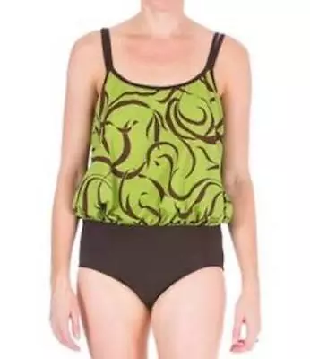 Mainstream Blouson Swimsuit -  Green  And Brown    $68.00 • $3.49