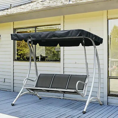 3 Person Steel Outdoor Patio Porch Swing Chair With Adjustable Canopy Black • $166.39