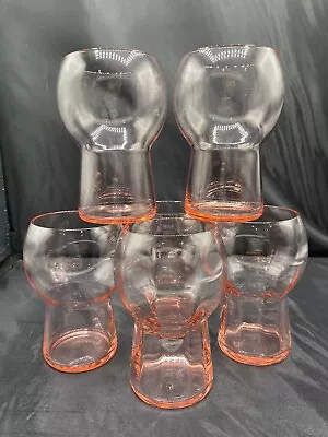 Vtg 6 Pink Depression Tumbler Glasses Drink Bar Ware Cocktail Party Bubble Top • $59.99