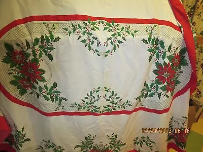 Vintage-christmas Tablecloth--holly And Poinsettias--76  X 60 ----#y36-5 • $9.99