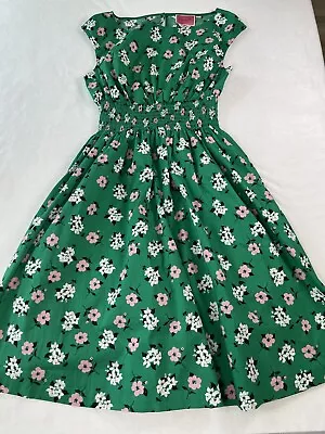 Kate Spade Lily Blooms Blaire Fit Flare Smocked Dress Womens Size Medium  (1641) • $62.88