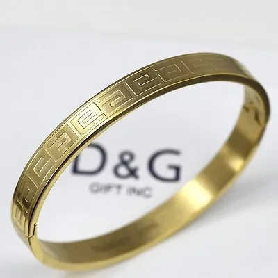 DG Women's 6.5  Stainless Steel Design Bangle Bracelet Gold Plated**BOX • $15.99