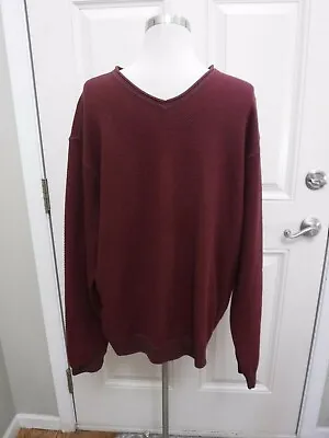 TOMMY BAHAMA XL Burgundy Red Textured Long Sleeve Pull Over V Neck Wool Sweater • $19.99