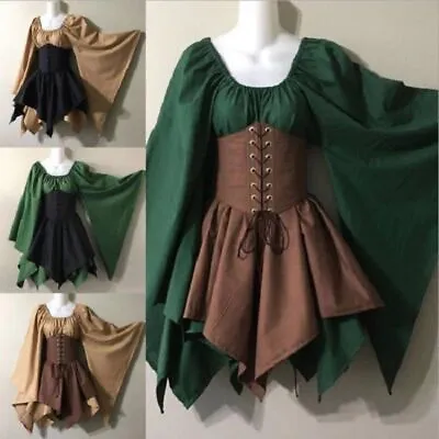 £20.52 • Buy Women Elf Corset Fairy Skirts Woodland Halloween Top Set Medieval Costume Dress
