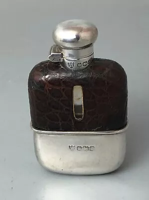 £180 • Buy Antique SOlid Silver Mounted Glass Hip Flask Sheffield 1949 ALZX