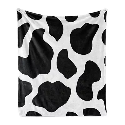 Cow Print Soft Flannel Fleece Throw Blanket White Cow Hide Barn • £30.99