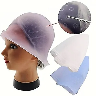 Hair Highlighting Dye Cap Reusable Silicone Hat Professional Needle Hook • £4.50