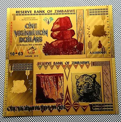 Zimbabwe One Vigintillion Dollars Gold Foil BANKNOTE UK SELLER FREE POST • £2.85