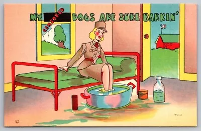 Comic Postcard Halverson Beals WC-12 WAC Soldier On Bed Soaking Barkin' Feet • $6.76