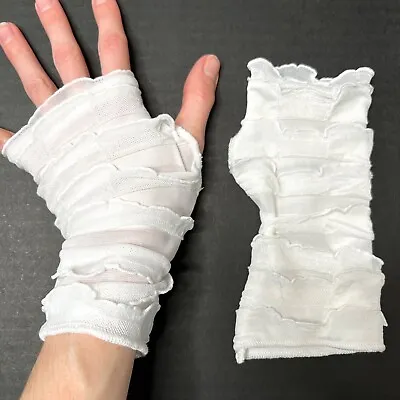 Ruffle Gloves White Mummy Hand Warmers Bandage Fishnet Arm Covers Ghost Costume • $26