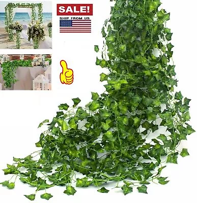 12 Strands 84 Feet Artificial Ivy Vines Leaves Silk Garland Fake Home Kitchen • $8.59