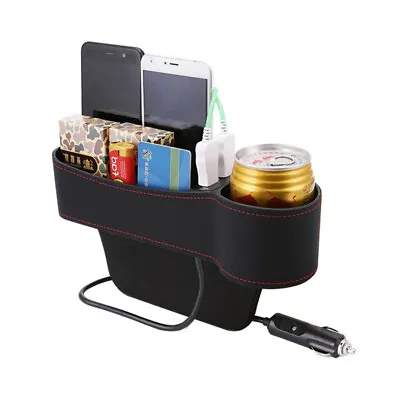Leather 2 USB Car Seat Gap Filler Pocket Storage Organizer Keys Phone Coins Box • $22.86