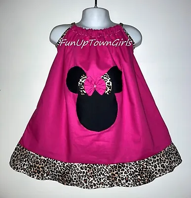 Girls Disney Minnie Mouse Hot Pink And Cheetah Pillow Case Dress 12m To 6y • $35