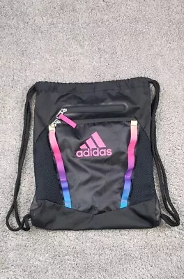 Adidas String Sack Pack Drawstring Backpack Black / Pink  Bag With  Pockets • $11