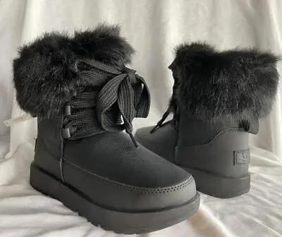 UGG GRACIE WATERPROOF Women SHORT BOOTS LEATHER Black US 5.5  New! • $95