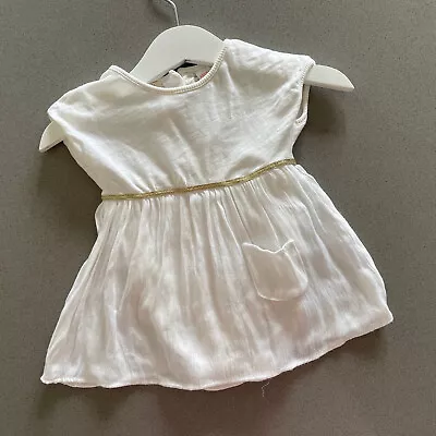 Baby Girl 3-6 Months ZARA White Summer Dress Gold Detail & Integral Bodysuit • £4