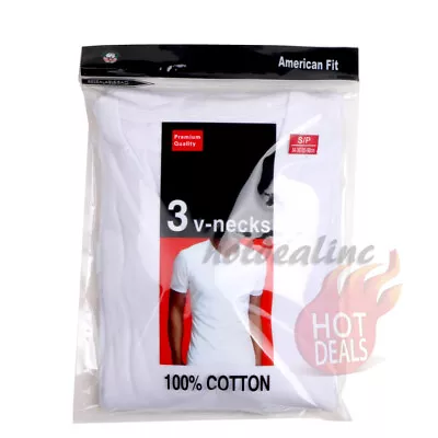 3 Pack White Men's 100% Cotton Tagless Crew V-Neck T-Shirt Undershirt Tee • $11.99