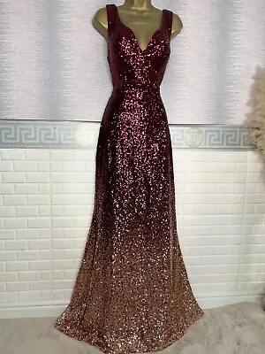 £7.77 • Buy BNWOT Gorgeous Full LENGTH Ombre Pink-rose Gold Sequins Maxi Prom Dress Size 14