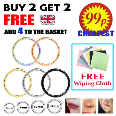 Surgical Steel Nose Ring Septum Clicker Hinge Segment Face Hoop Ear Lip Piercing • £1