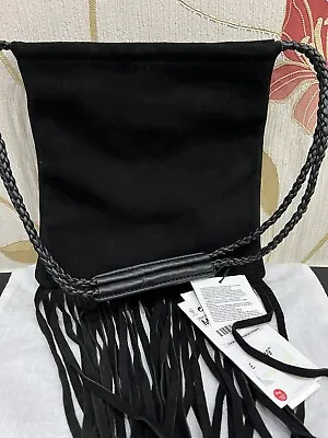 £29.99 • Buy Zara Split Suede Crossbody Bag With Fringing Black Colour Genuine❤️🌸🎁