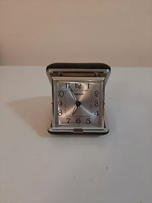 Vtg Equity Hand Wind Up Travel Alarm Clock Black Case Folding • $16.99