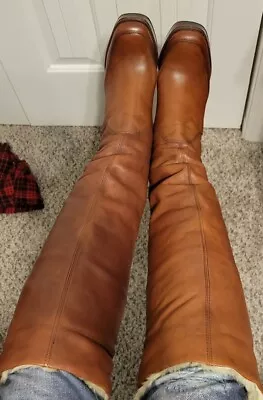 Michael Kors Faux Fur Lined Knee High Leather Boots 10m Brown  Wedges • $75