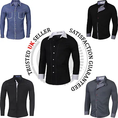 Mens Casual Slim Fit Shirts Long Sleeve Luxury Formal Stylish Dress Shirts Tops • £8.99