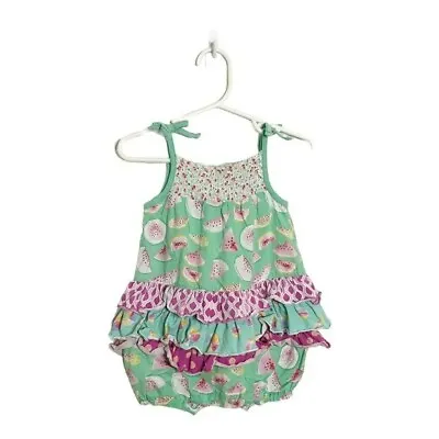 Matilda Jane Romper Fruit Salad Romper Green Pink Size 6-12 Months • $20