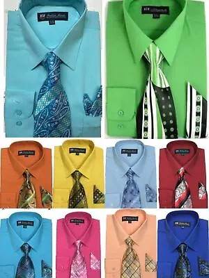 New Men's Dress Shirt W/ Matching Tie And Handkerchief Set  SG-21B • $24.98