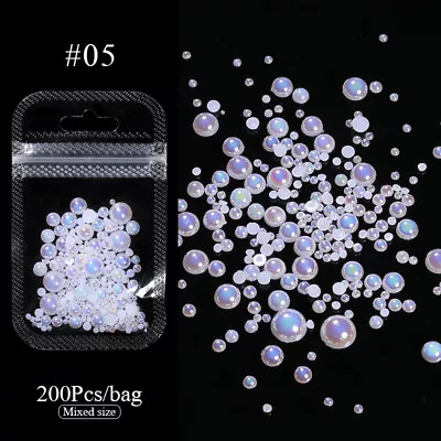 200pcs Punk Pearl Nail Art Flat Decoration Mixed Size 3D Manicure Accessories • $1.02