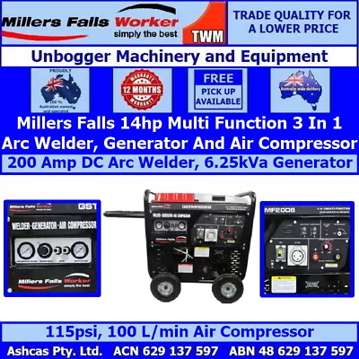 Millers Falls Multi Function 3 In 1 Arc Welder Generator & Air Compressor • $3642