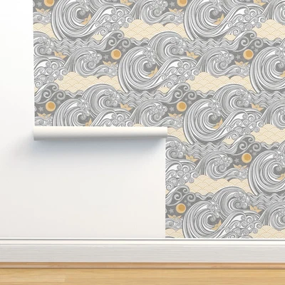£9.68 • Buy Traditional Wallpaper Sea Adventure Block Print Waves Origami Boat Japanese