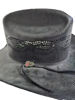 Justin Black Straw Cowboy Hat - 10X Cutter Sz 6 3/4 • $25.49