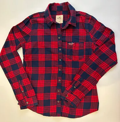 £12 • Buy Hollister Women Red Check Long Sleeve Plaid Lumberjack Shirt Sz M