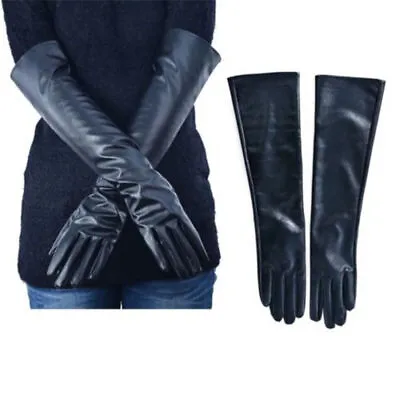 Ladies Long Leather Gloves Winter Warm Elbow Opera Gloves Full Finger Mittens UK • £10.63