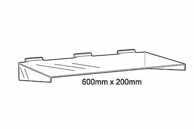 Slat Wall Acrylic Shelf 600mm X 200mm -  Clear Plastic With Side Supports • £22.27