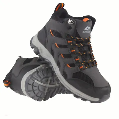 Mens Grey Hiking Boots New Walking Ankle Winter Shoes Trail Trekking Trainers Sz • £16.95