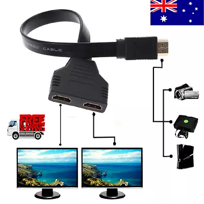 2 Port HDMI Splitter 1 In 2 Out Male To Female Video Flat Cable Adapter Switch • $8.99