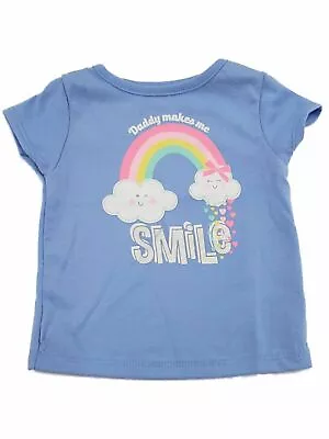 Infant Baby Girl Blue Daddy Makes Me Smile Rainbow Cloud Hearts Tee T Shirt 12m • $9.99
