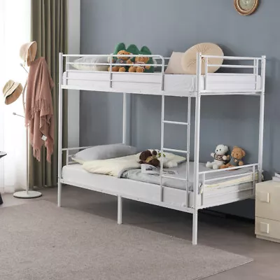 Metal Bunk Bed Frame Single Loft Bed Frame With Ladder Black Heavy Stable White • £125.99
